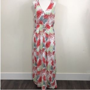 Lucky Brand XL Floral Print VNeck Maxi Dress with Drawstring Waistline & Pockets